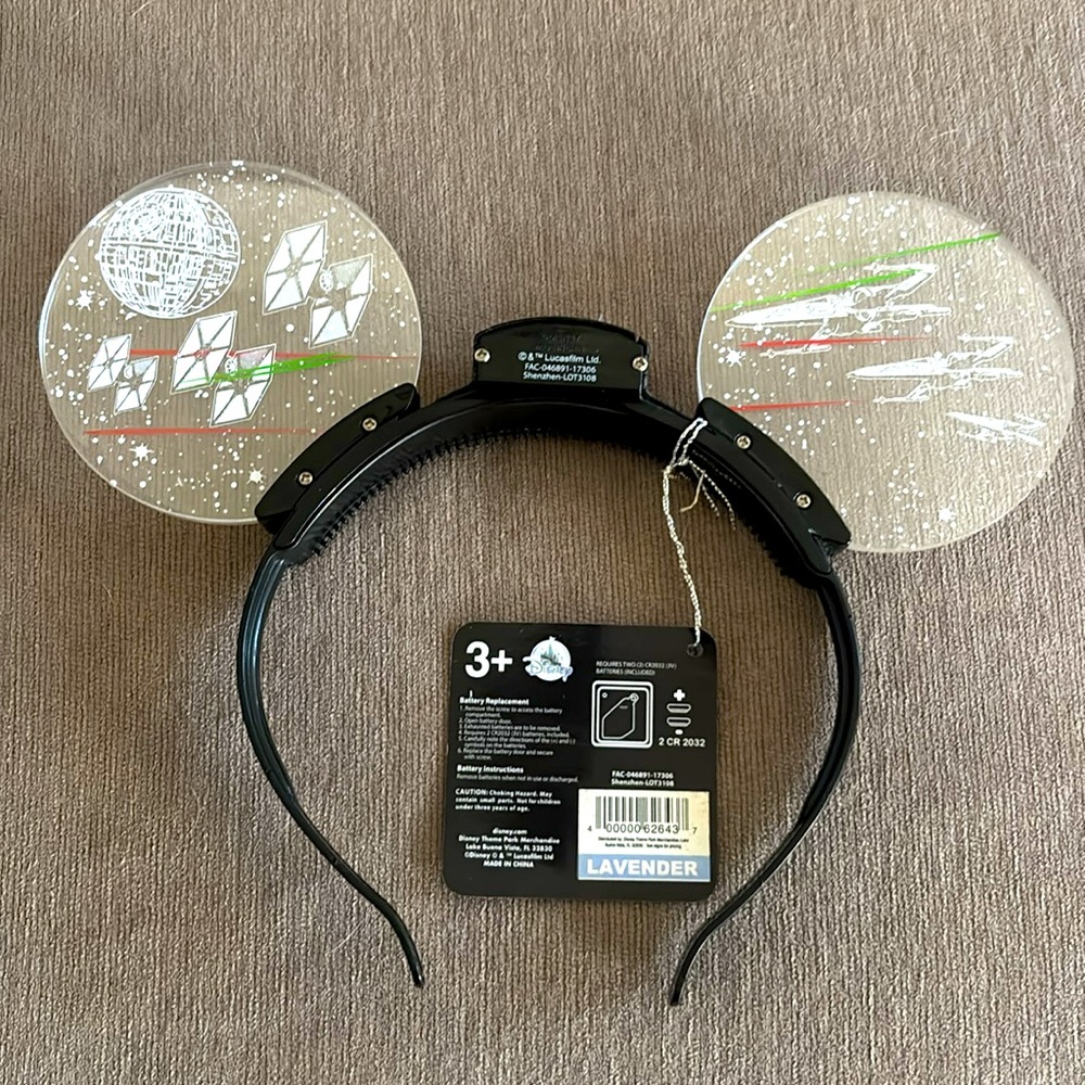 DISNEY Star Wars Light-Up LED Mickey Ears Headband Death Star Tie & Star Fighter - Picture 2 of 7